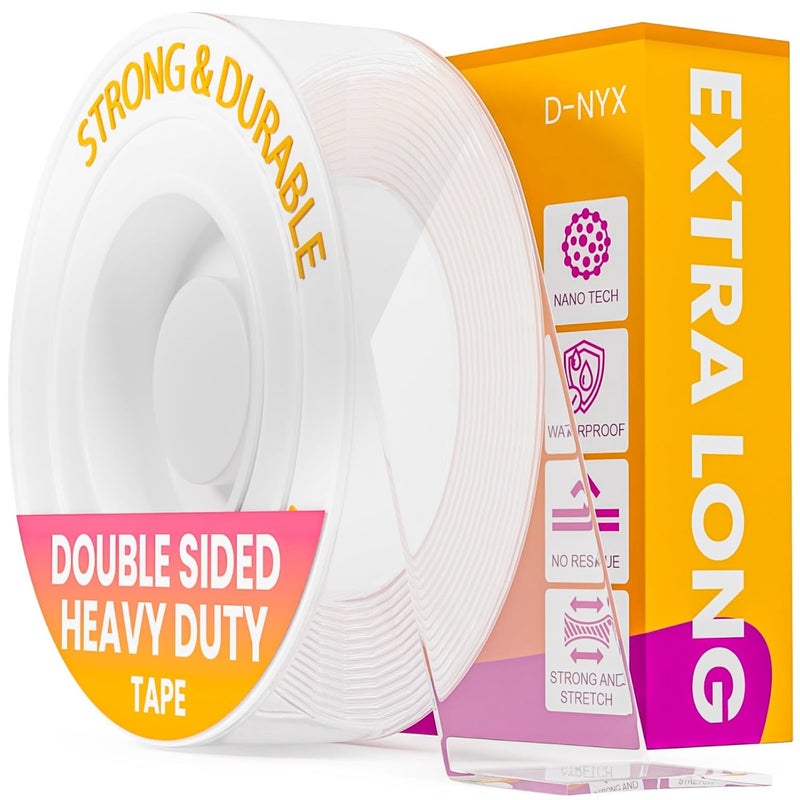 D-NYX Heavy Duty Double Sided Tape - Extra Large Nano Double Sided Adhesive Tape 1.18 inch Wide Removable Wall Tape Sticky Poster Tape Decor Carpet Tape, Clear Mounting Tape Picture Hanging Strips 9.85ft - Image 1